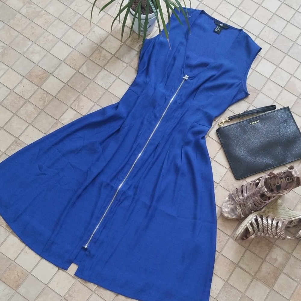 H&M royal blue zip up dress